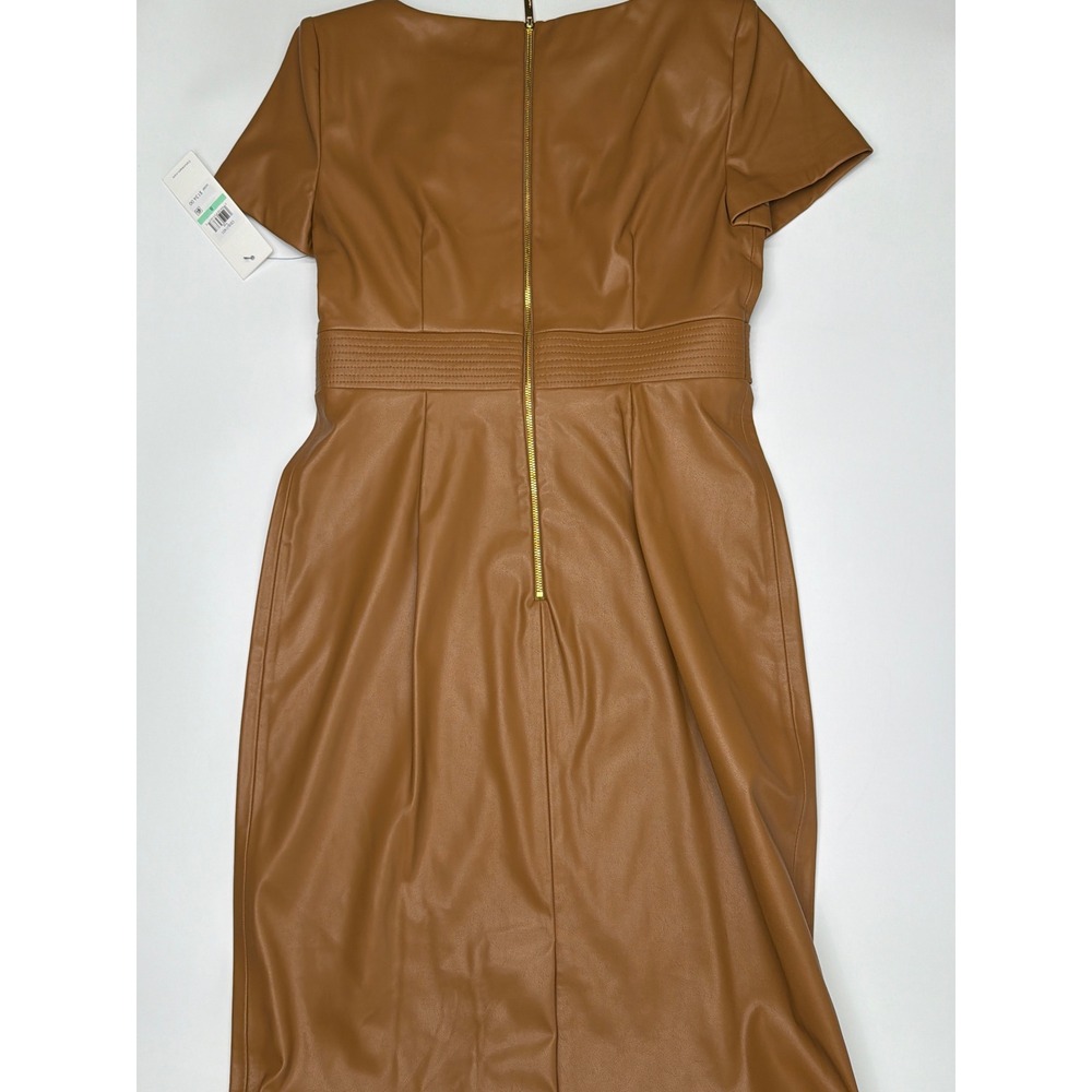 Calvin Klein Womens Faux Leather Belted Sheath‎ Dress Cognac Brown Size 8 - Picture 10 of 13